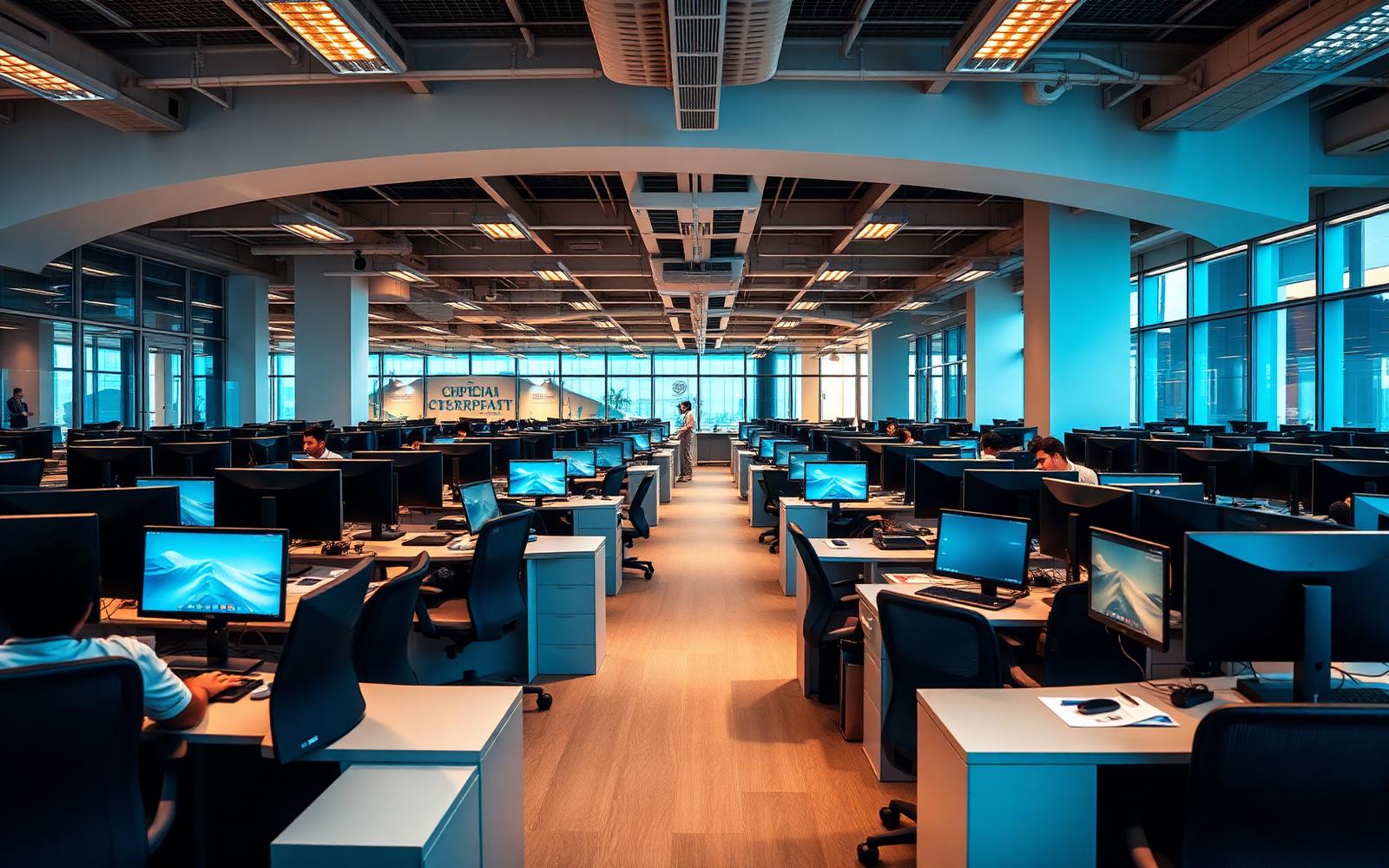 Corporate office floor equipped with enterprise workstations